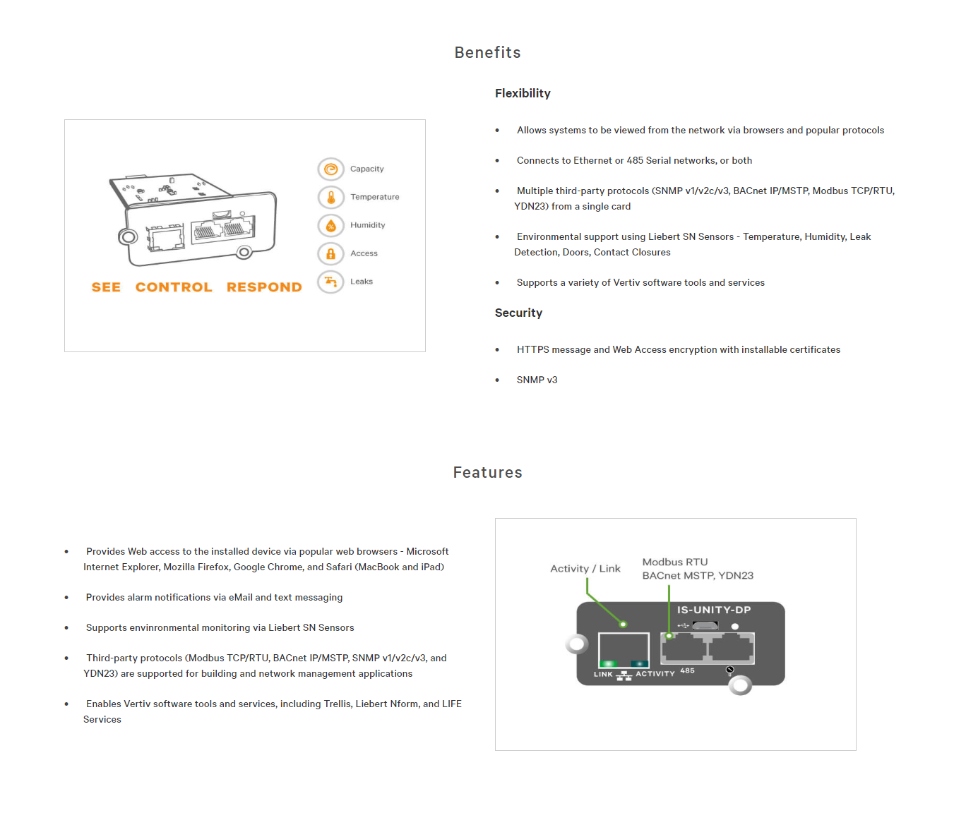 Vertiv Liebert IntelliSlot Dual Protocol Communications Card (SNMP ...